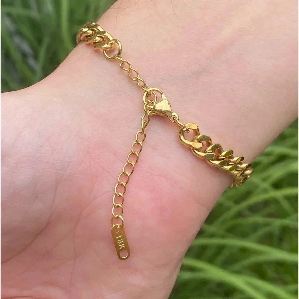 316L Gold Tone Stainless Steel Men’s 2mm Curb Chain Bracelet NEW